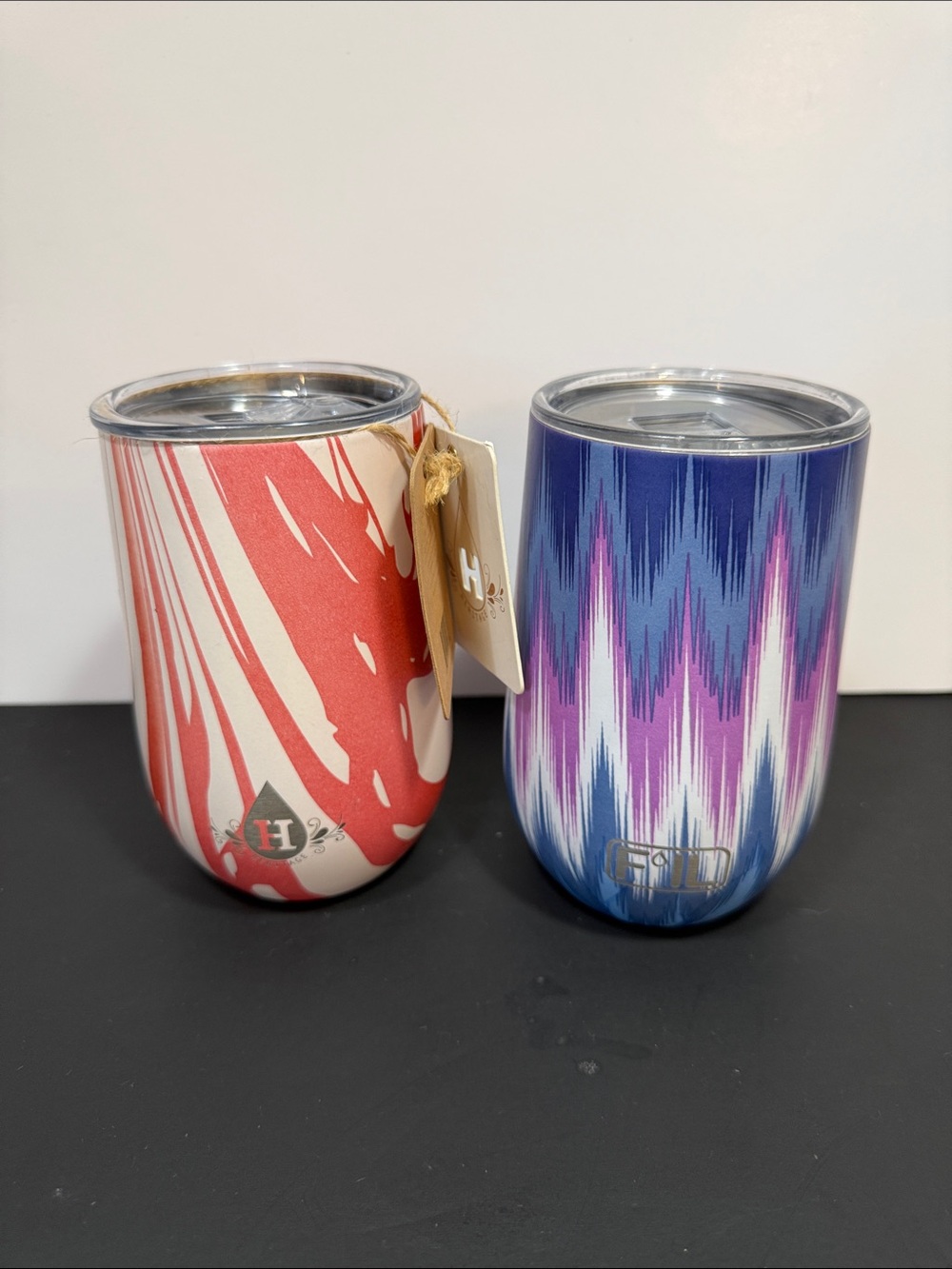 Heritage Tumblers - Coral and Blue Patterned Set
